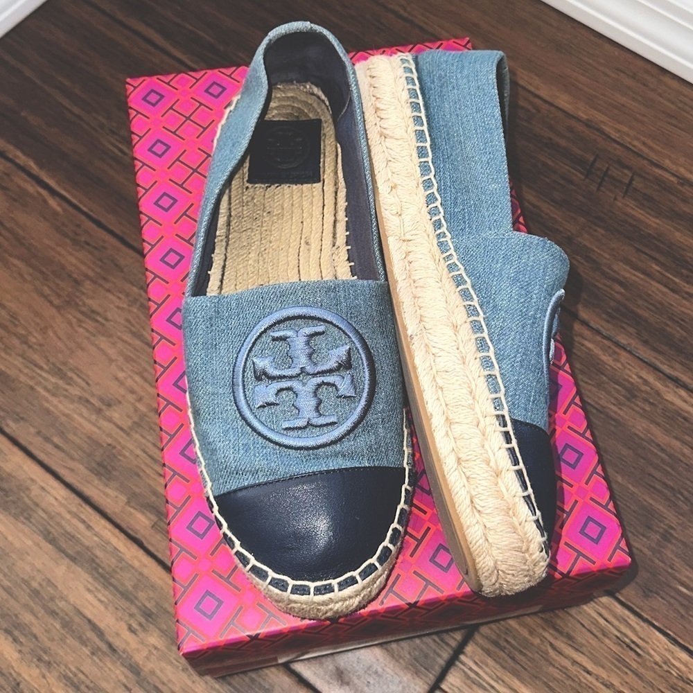 Tory Burch Espadrilles denim leather cap toe flats loafers platforms